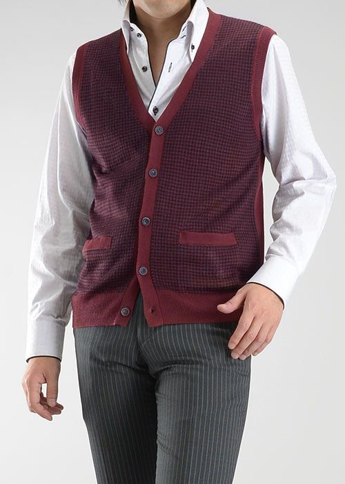 ジップアップ ニット ベスト ブラック 黒 レッド 赤 L メンズ 当店一番人気