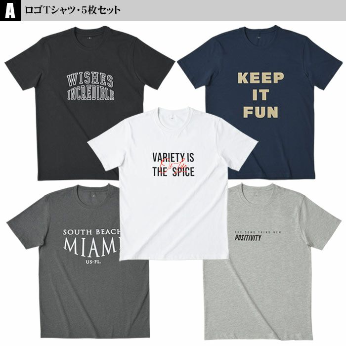 Tシャツ メンズ 半袖 ロゴTシャツ 5枚セット レギュラーサイズ 