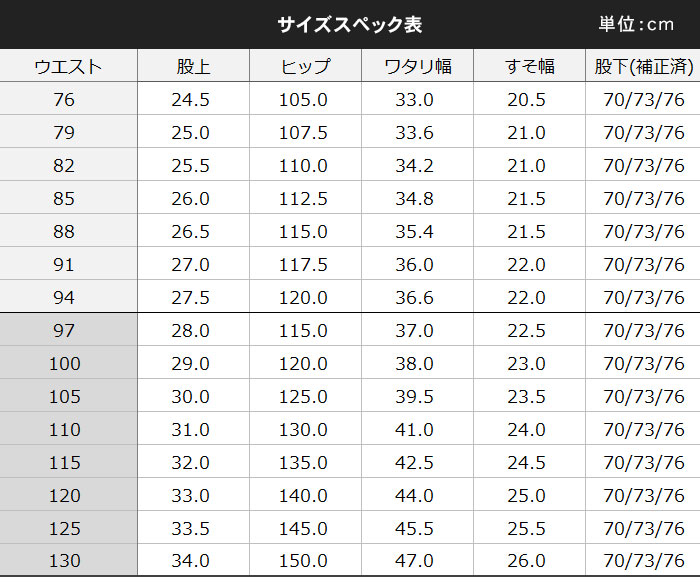 サイズ表