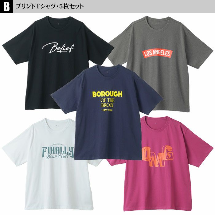 Ｔシャツ 大きいサイズ メンズ 5枚セット 半袖 プリントＴシャツ 5枚組